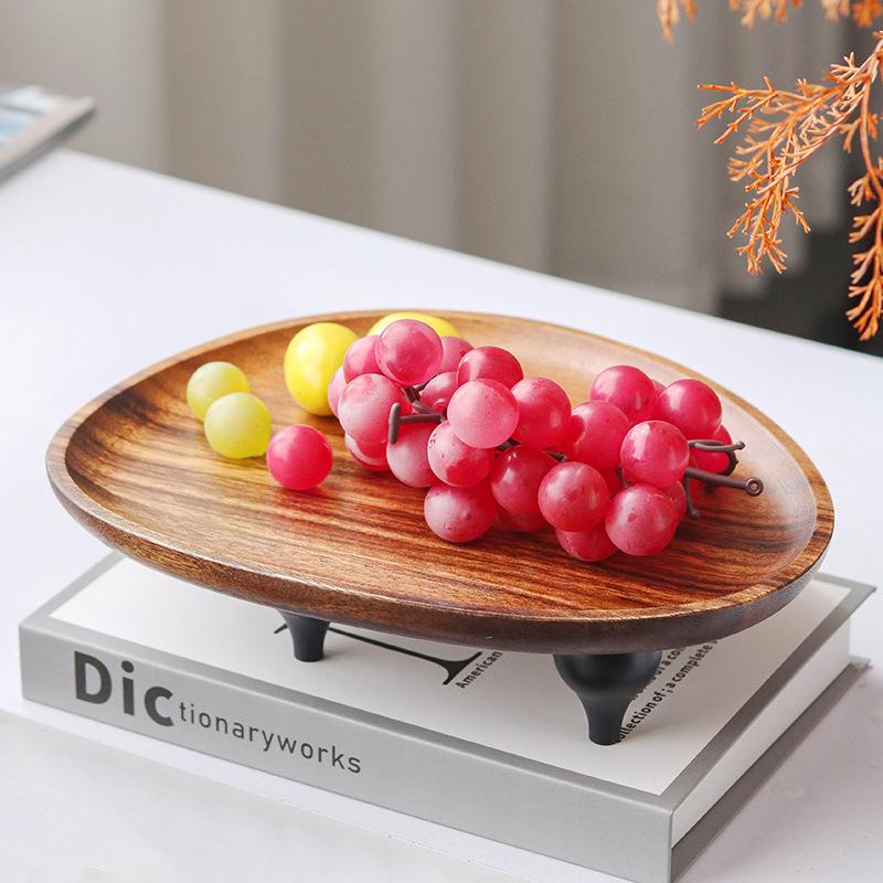 Modern Yeni Çin Tarzı Ahşap Ayaklı Tepsi Dekorasyonu Sehpa Masif Ahşap Meyve Tabağı Inn B&B Masaüstü Dekorasyonu Dekorasyon