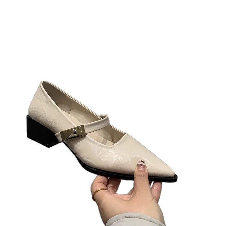 Hoher Sinn! Einwort mit grünen spitzen High Heels Damen Französische mittelhohe Mary Jane Schuhe leichter Mund Pendler Einzelschuhe