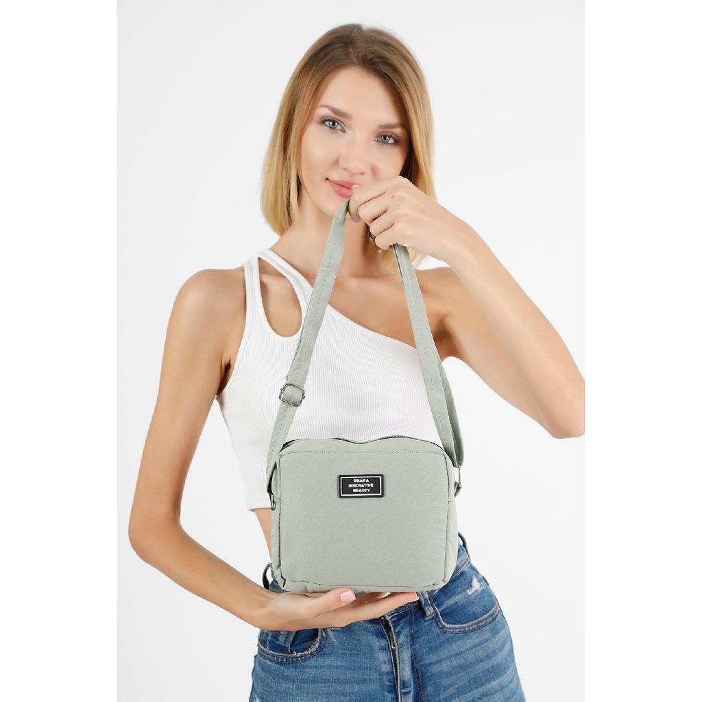 Black U35 Canvas Fabric Women's Shoulder Bag With Single Zipper Compartment And Adjustable Strap U:14 E:20