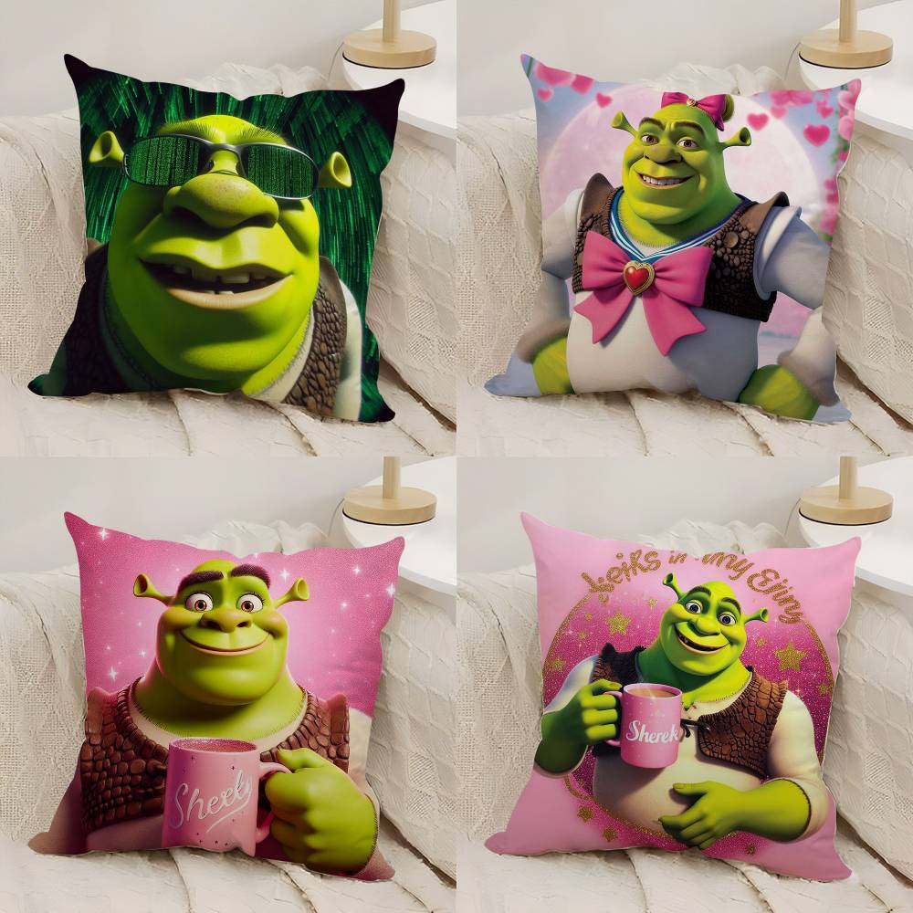 Funny Cartoon S-Shreks Pillow Case Home Dorm Chair Back Short Plush Double-Sided Printing Office Nap Time Cushion Cover