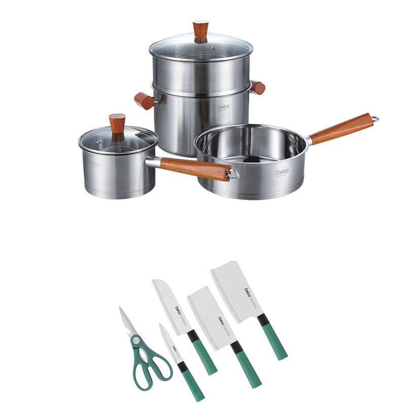 DeBuo William Space Wrought Iron Cookware & KelaMi Knife Set