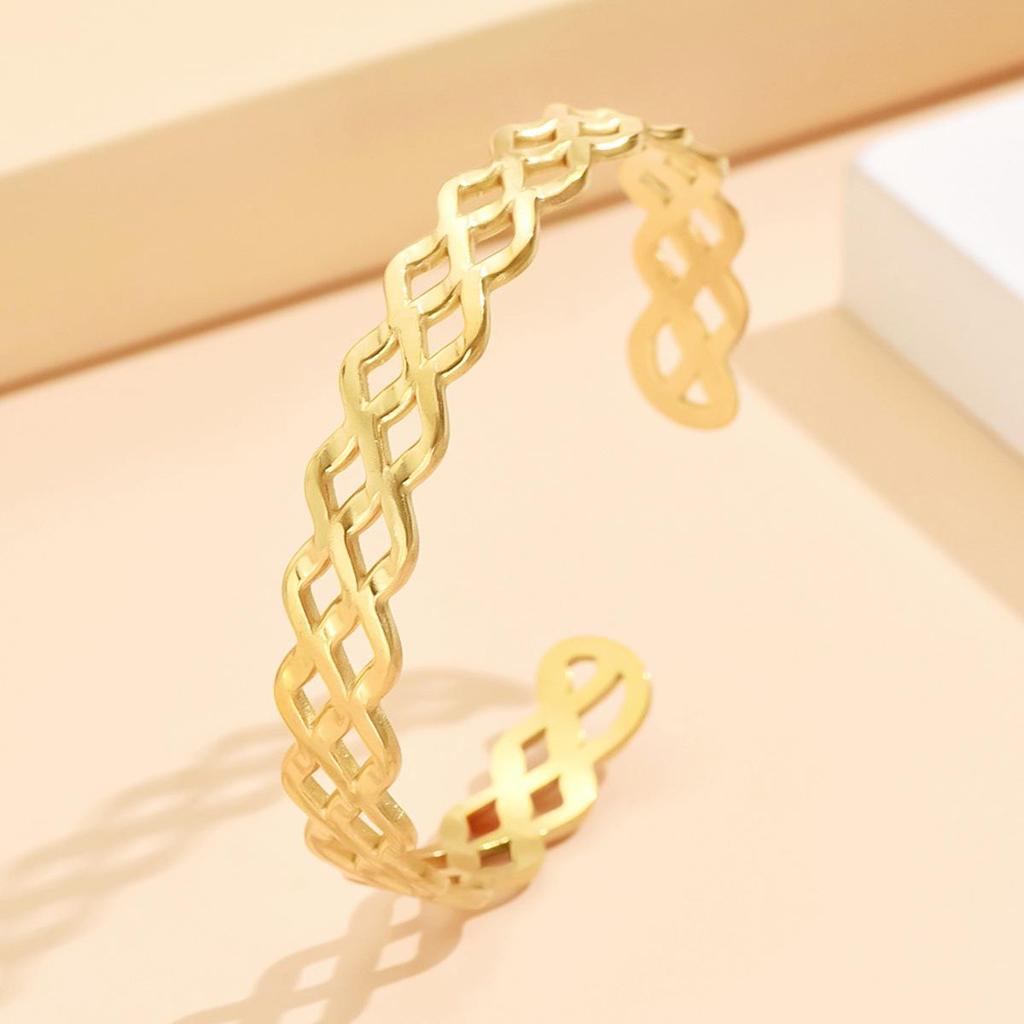 Cross-Border Fashion Irregular Curve Stainless Steel Open Bangle, Vacuum-Plated 18K Gold Bracelet
