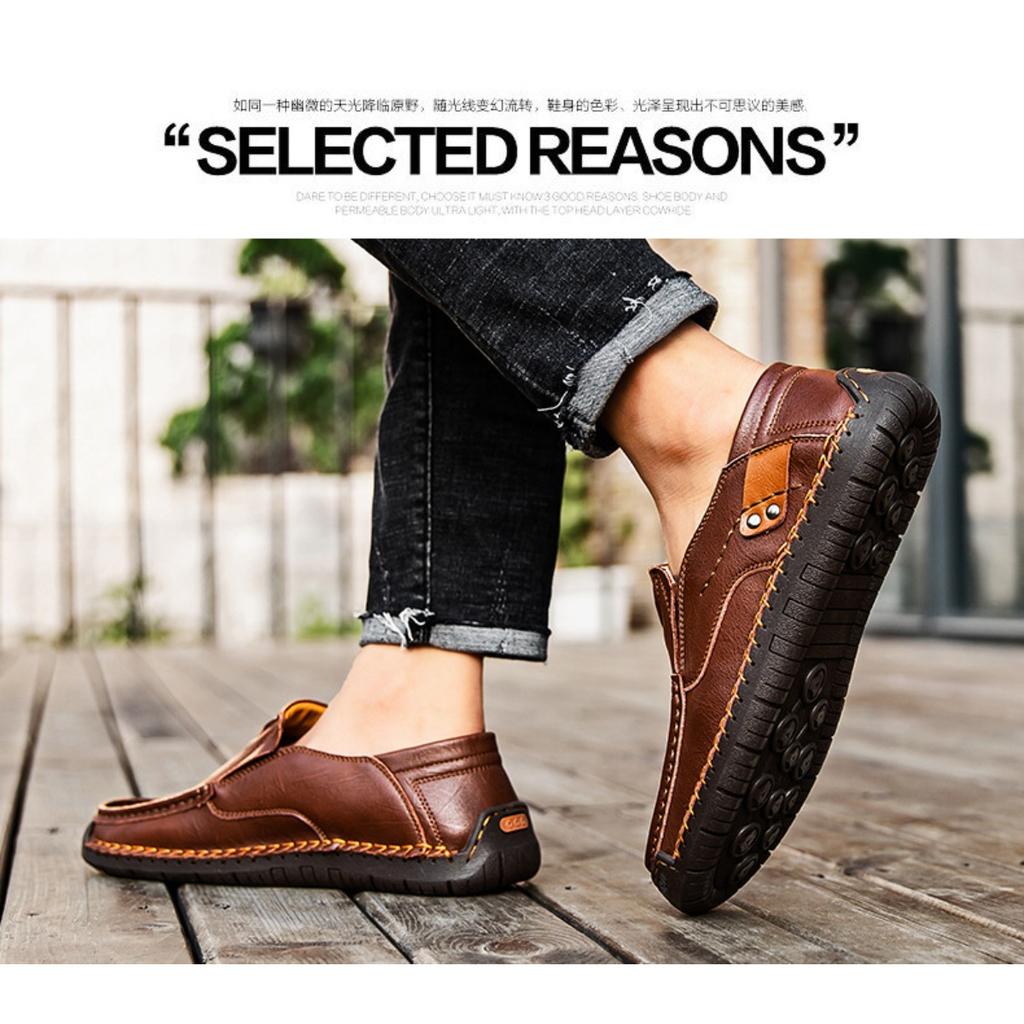 Ręcznie Szyte Męskie Outdoorowe Buty Casualowe, Skórzane Buty na Płaskiej Podeszwie, Niskie Buty Oversize