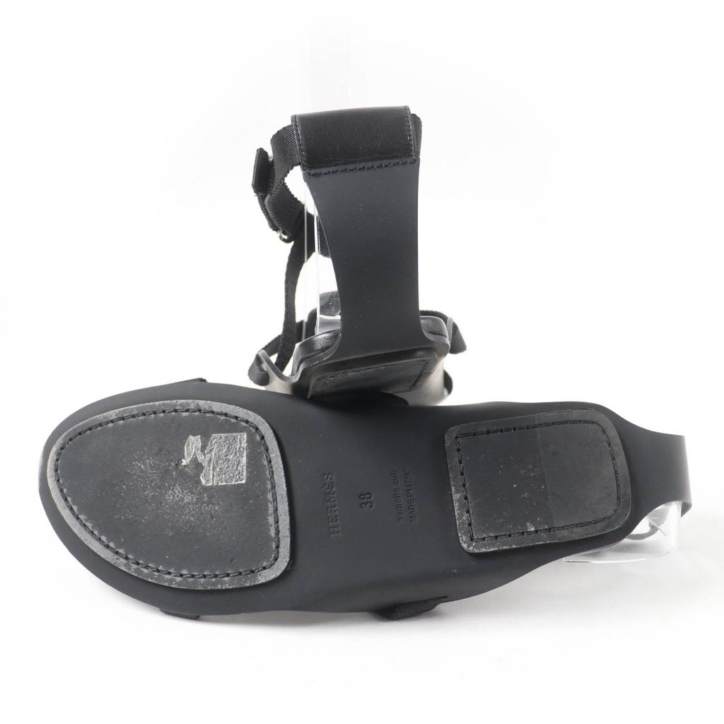 Great HERMES Sandals Aura Ankle Strap Black Leather Women 38 201063Z Used