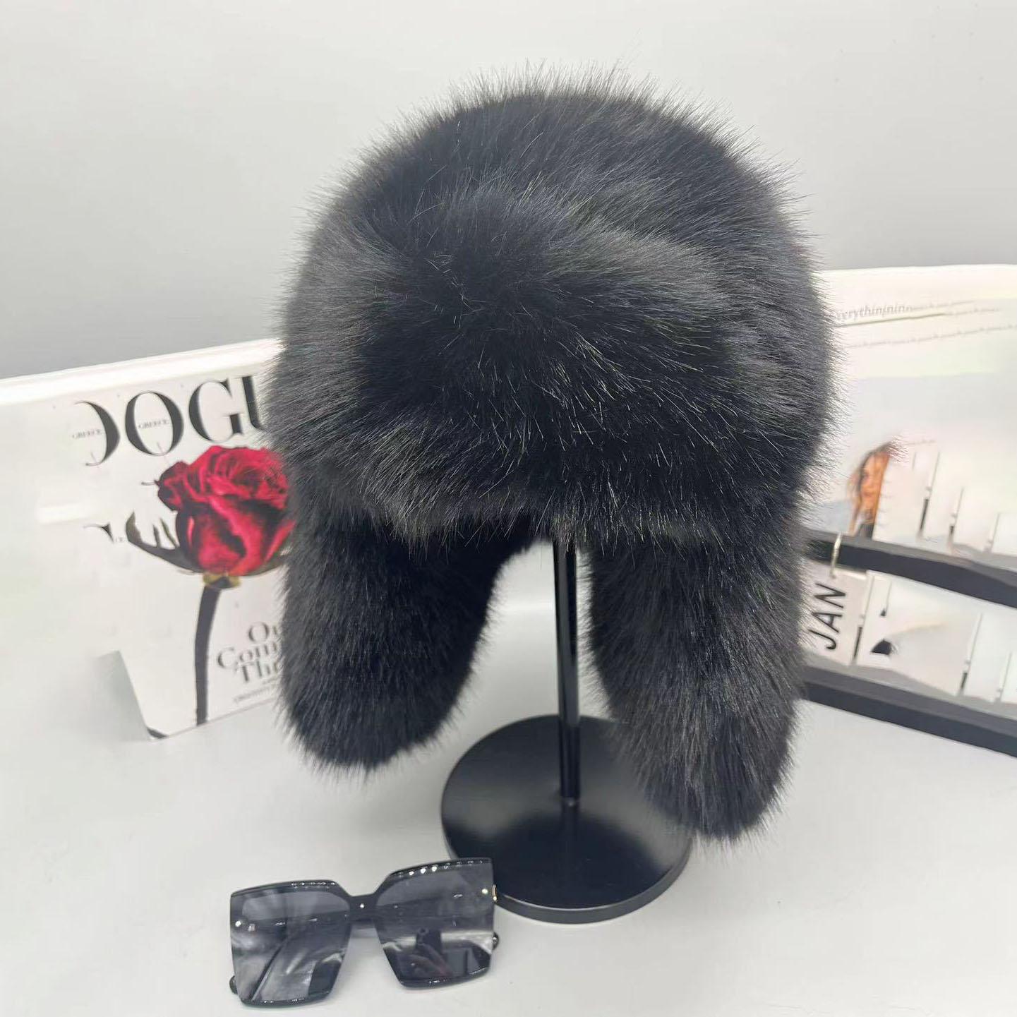 

Модная пушистая популярная женская круглая шапка из искусственного меха, зимние шапки для женщин, шапки из искусственного меха, шапка-бомбер Faxu One Size чёрный