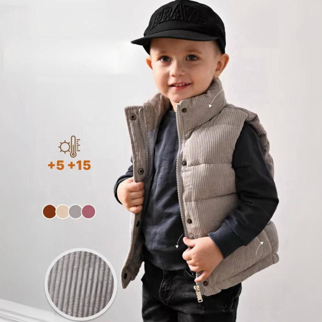 Thickened Corduroy Children's Vest Warm Casual Solid Color Jacket Boys Girls Autumn Spring Fashion Collar Waistcoat 1-10T