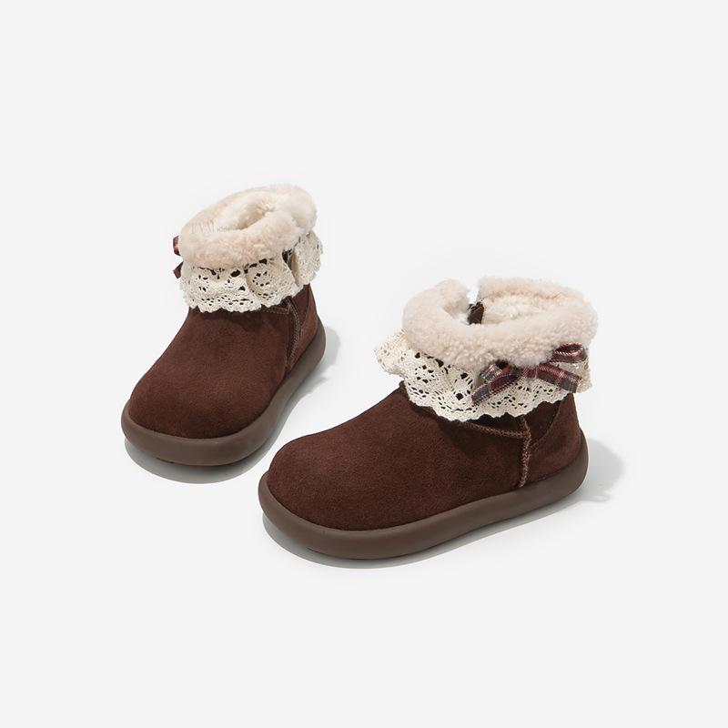 

Зимние нескользящие ботинки для девочек с мягкой подошвой, детские утепленные флисом ботинки из толстого хлопка, теплые короткие ботинки, утепленные флисом и утолщенные хлопковые ботинки 34 темно-коричневого