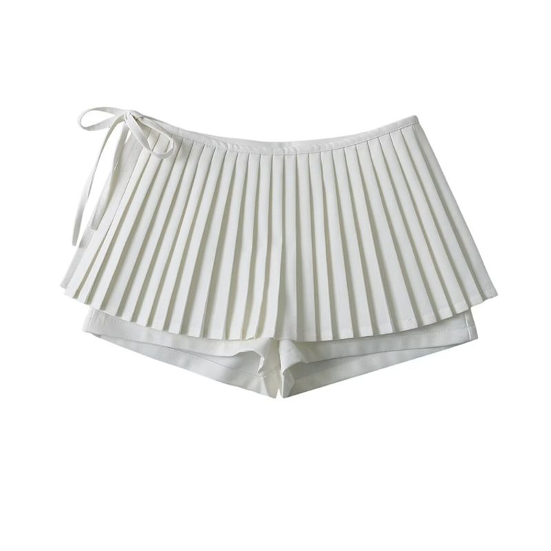 Za2024 Summer New Product Women's Clothes High Waist Figure Flattering Culotte A- Line Skirt Double-Layer Pleated Bows Pleated Skirt