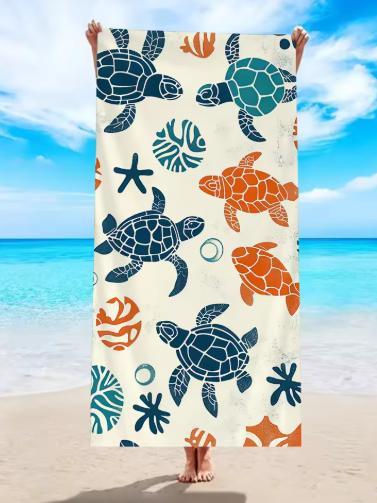 Oversized Quick Dry Beach Towel, Assorted Prints Starfish Seashell Sea Turtle Sand-Free Microfiber Towel