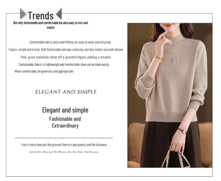 Winter-Strickpullover mit halbem Kragen für Mütter - Vielseitiges Herbst-/Winter-Pullover-Oberteil für Frauen mittleren Alters und ältere Frauen