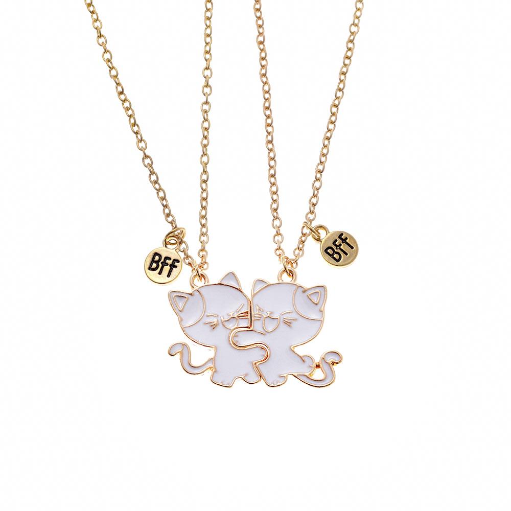 Set da 2 Pezzi Ciondolo BFF Gatti Abbraccio Design Migliori Amici Collana Magnetica Gioielli Amicizia Ragazze Regalo