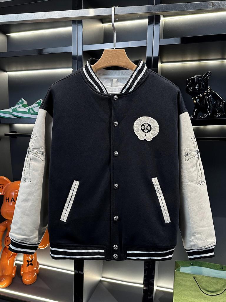 Men's European-Style Retro Embroidered Hoodie Jacket with Leather Patches - Autumn/Winter Trendy Baseball Uniform