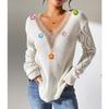 Women's Loose Casual Lace V Neck Long Sleeved Knitted Pullover Sweater Top Sweater Top