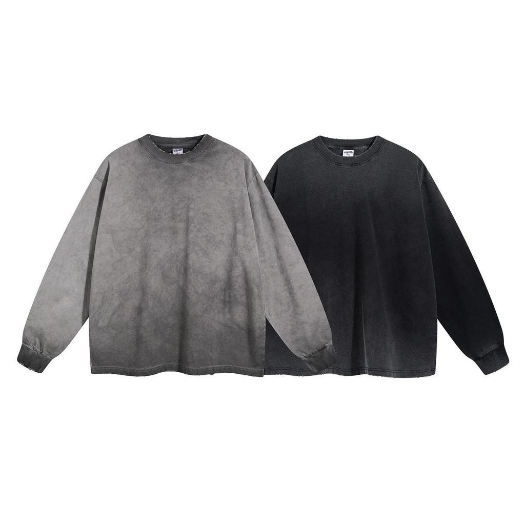 Autumn/Winter 2024 Vintage Dirty Dye Long Sleeve Cotton T-Shirt - 275G Reverse Stir-Dry.