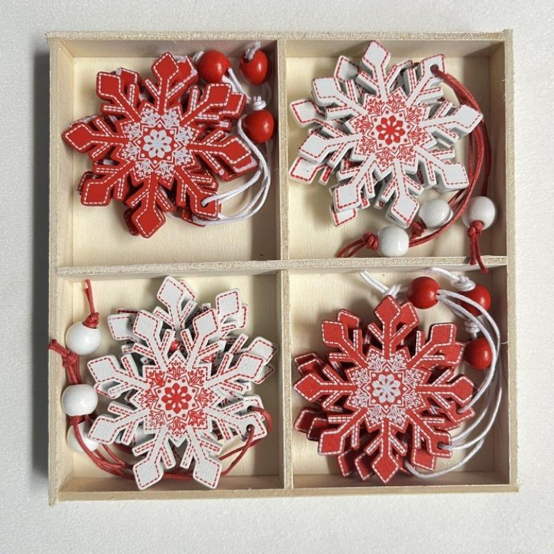 12Pcs Creative Christmas decorations DIY Christmas wooden pendants Christmas tree box set reindeer bell angel heart pendants