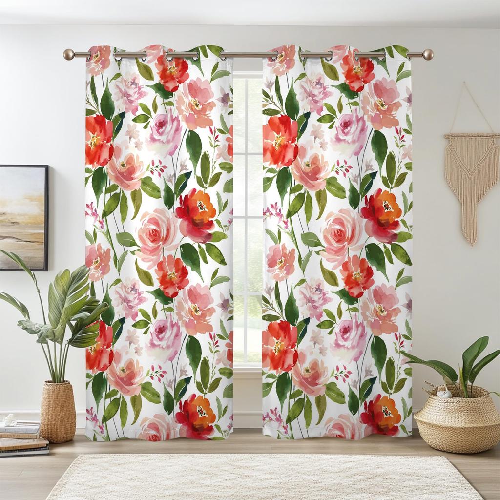 Botanical Floral Curtains Plant Peony Flowers Window Bedroom Thermal Insulated Living Room Drapes Curtain Light Blocking Polyester Ideal For