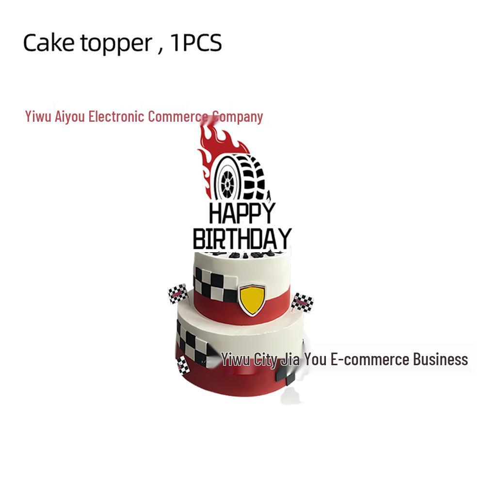 Zestaw naczyń na przyjęcie urodzinowe z motywem opon transgranicznych: Talerzyki, Kubeczki, Serwetki, Banery, Spiralki i Nożyk