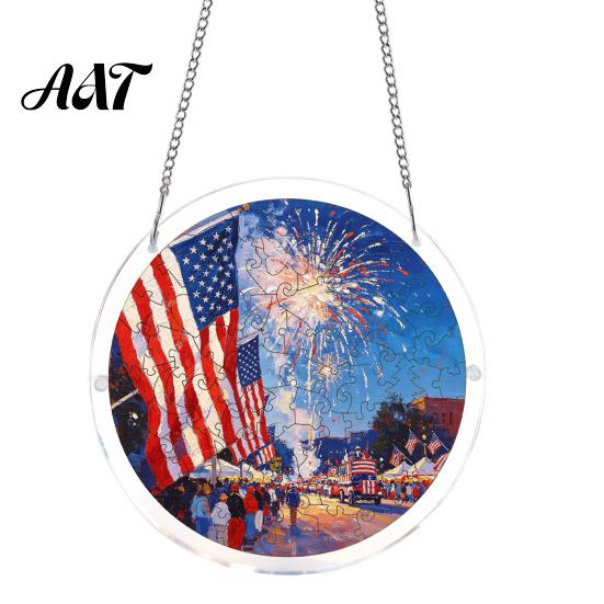 Transparent Acrylic Decor 7.48 Inch Circular DIY Puzzle Suncatcher, Stained Glass Style Window Hanging Ornament, Adult Gift Waterproof Pendant