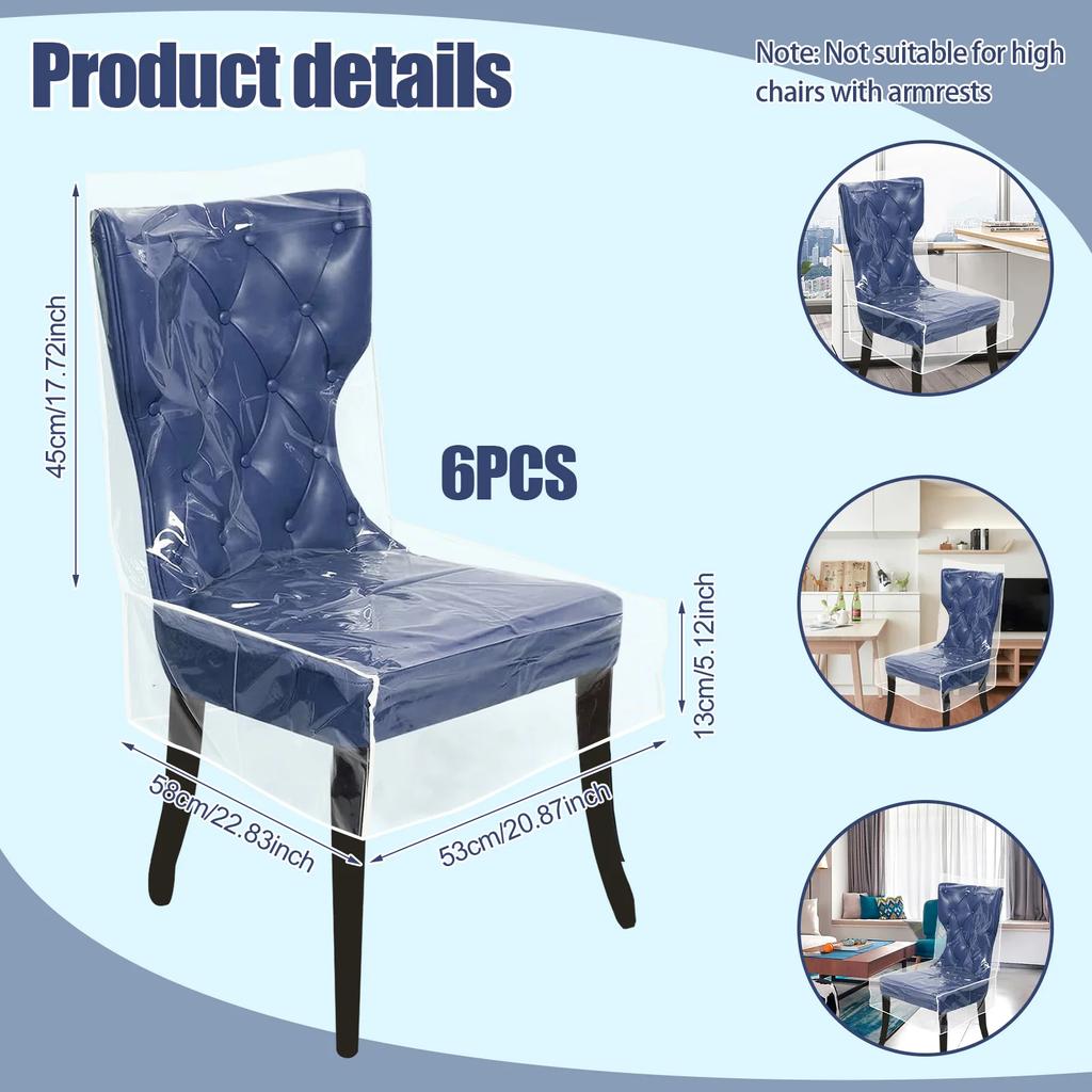 6Pcs Transparent Plastic Chair Cover PVC Waterproof And Dustproof Chair Slipcover Dining Chair Protector for Home Coffee Shop
