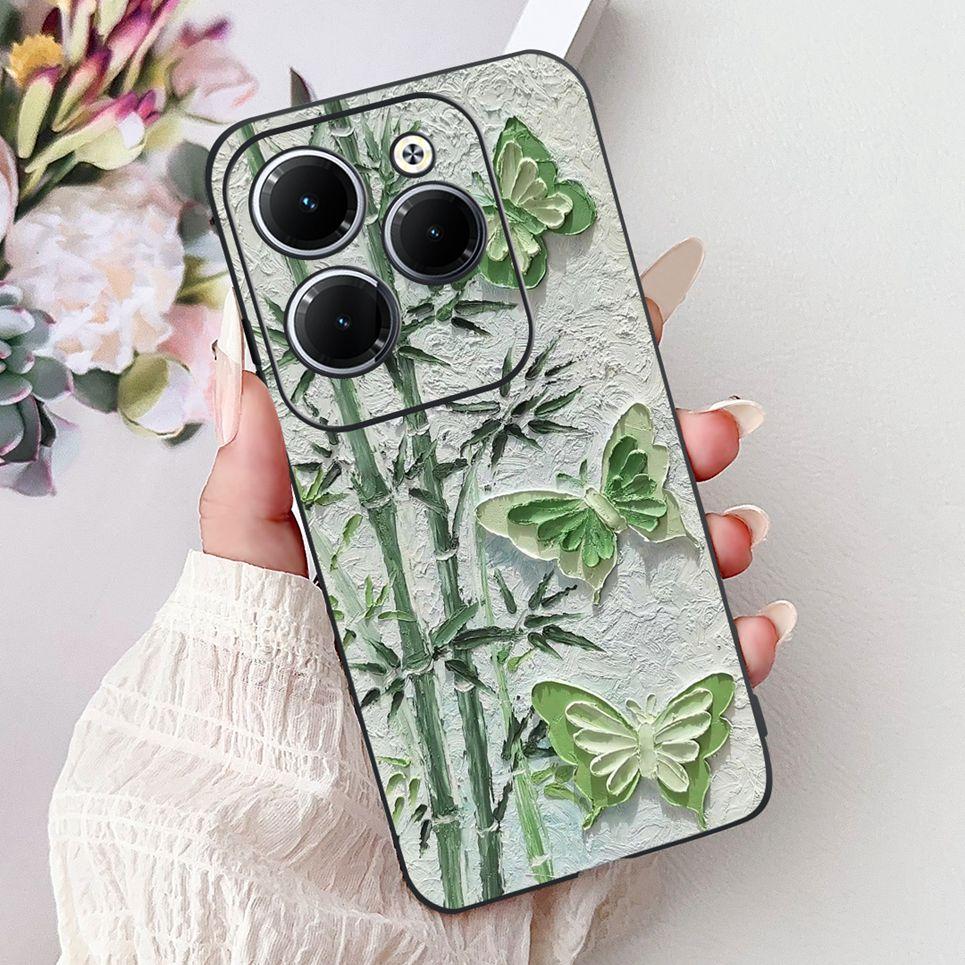 

Cover For Tecno Spark 20 Pro Plus Back Bumper Spark 20Pro 20C Colorful Butterfly Flower Painting Phone Case Black Soft Silicone Spark 20 Pro 4G