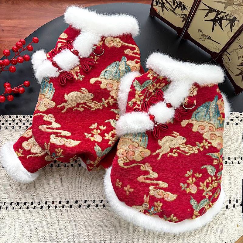 Winter and Autumn Dog and Cat New Year Formal Wear Thick and Warm Cotton Coats for Pets, Pet Clothing Accessories