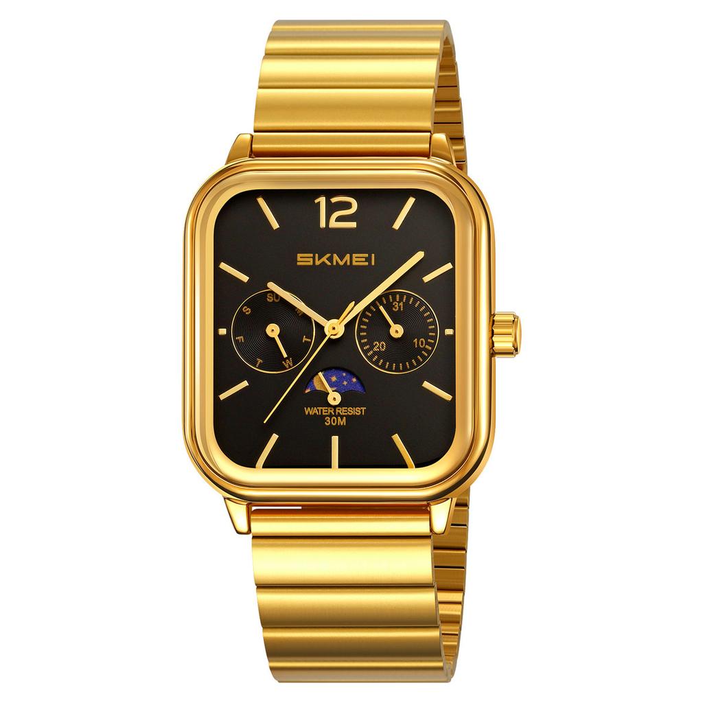 Herrenuhr Quadratisches Zifferblatt Multifunktional Drei-Augen Stahlarmband Quarz Uhr Herren Uhrmacher