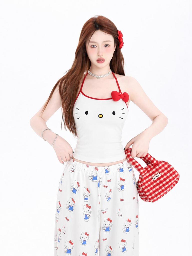 Season Design Sling Vest Women's Summer Cute Little Kitty Cat New Top Fashion Neck Bow Unique