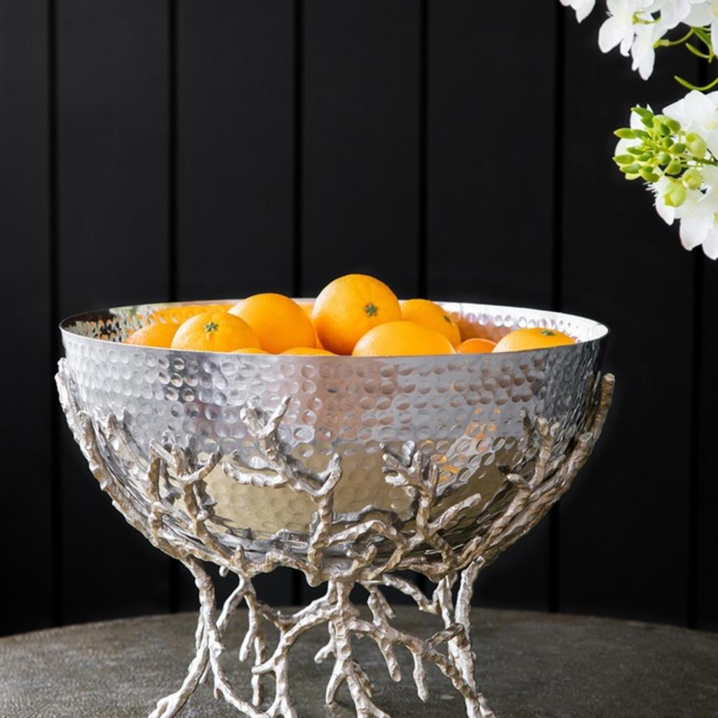 Modern Silver Aluminum Decorative Bowl with Stand, 14.2x14.2x10.8” –