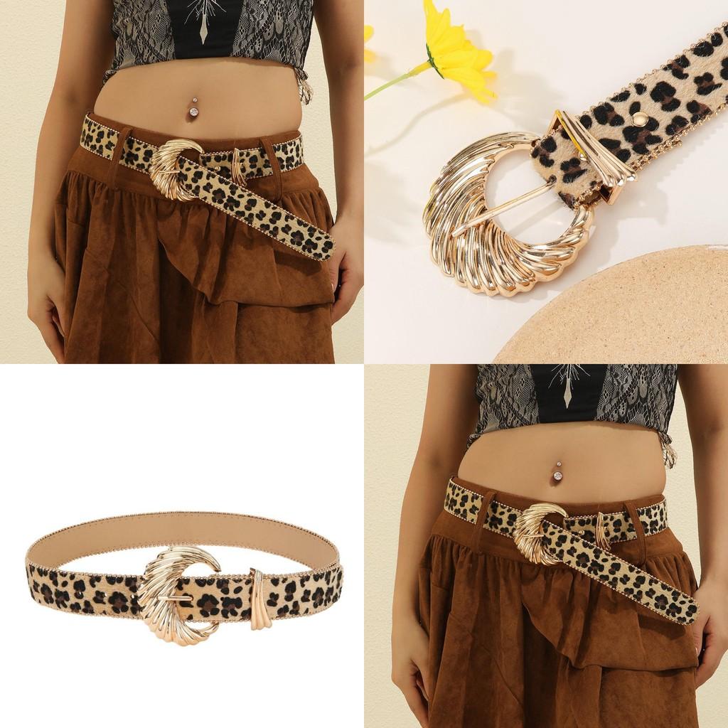 Retro Leopard Print Womens Belt With Gold Buckle For Casual Vintage Style