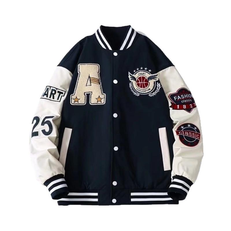 Men's Retro Embroidered College-Style Baseball Jacket - Spring/Autumn Trendy Pilot Jacket for Couples