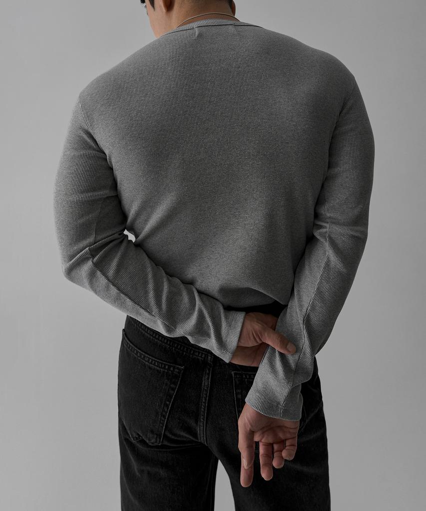 BOWLOW PRODUCT Muscle Fit Cotton Henley Neck Knit Tee [Gray]
