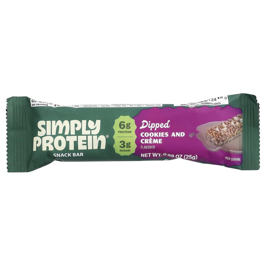 Simply Protein, Derinlemesine Kaplanmış Atıştırmalık Barı, Kurabiye ve Krem, 5 Bar, 25g (0,88 ons) Her biri