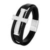 2026 Men's Cross Leather Rope Bracelet, Black Braided, Magnetic Buckle Fashion Trendy Men's Bracelet