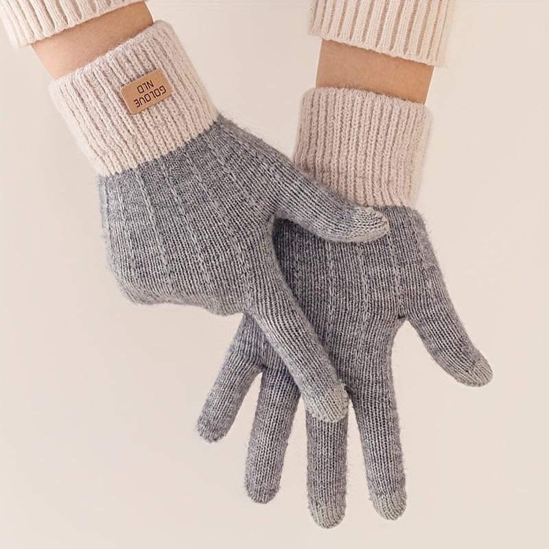 Korean Winter Warm Gloves Fleece Lined Thick Jacquard Fashion Gloves Outdoor Driving Five-Finger Touchscreen Gloves