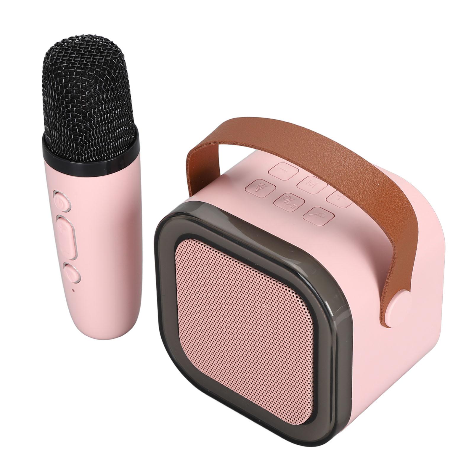 

Портативная караоке-машина Светодиодная динамическая подсветка Маленький Bluetooth-динамик с микрофоном для 4-12 розовый