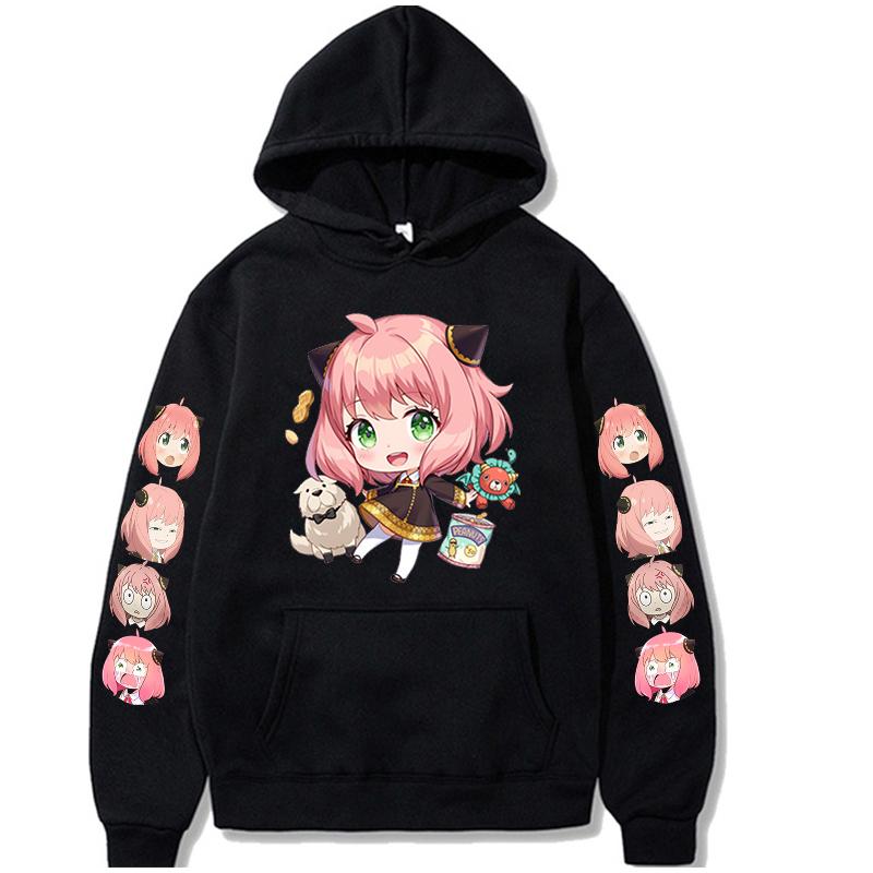 Anime SPY X FAMILY Anya Bond Søt Streetwear-hettegenser med mønster for menn Kvinner Høst varme fleecegensere Morsomme hettegensere i overdimensjonerte størrelser