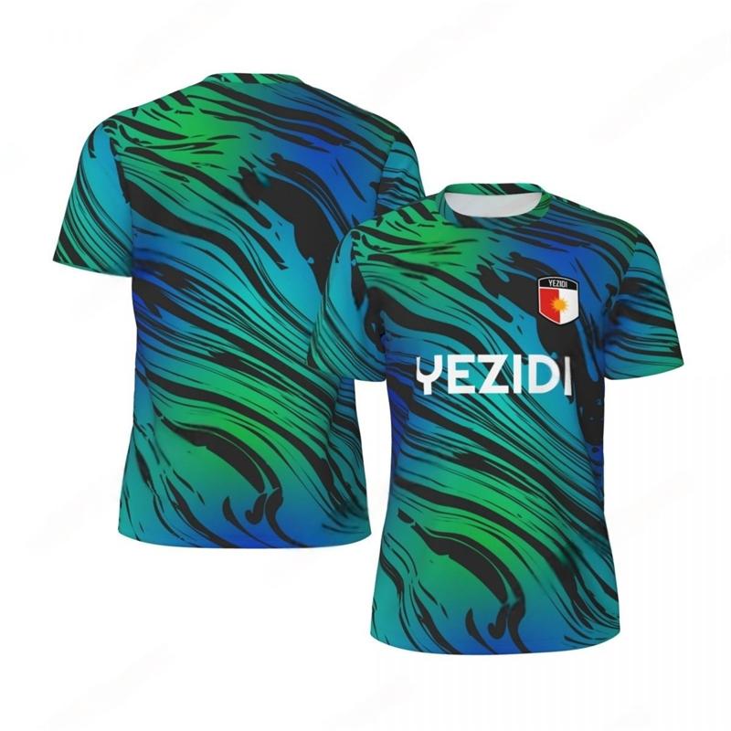 Fashion Yezidi Flag Graphic Football T Shirts For Men Trend 3D National Emblem Printed Sports T-shirts Loose Breathable Tees