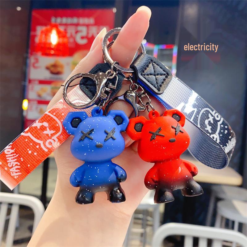Starry Sky Bear Keychain: Cute Silicone Figurine for Car, Backpack, or Couples
