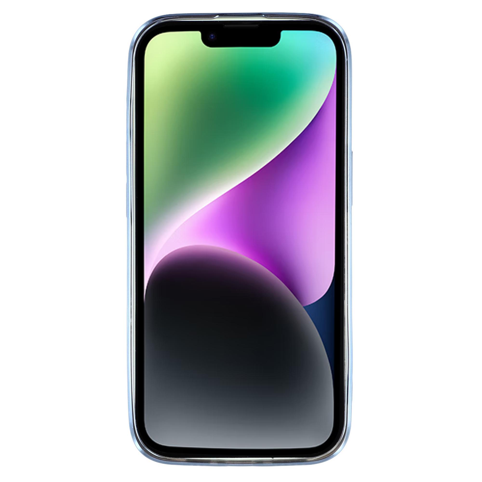 

KADEM For iPhone 14 Gradient Glitter Powder Flexible TPU Back Cover Rhinestone Decor Flower Design Drop-proof Case Blue