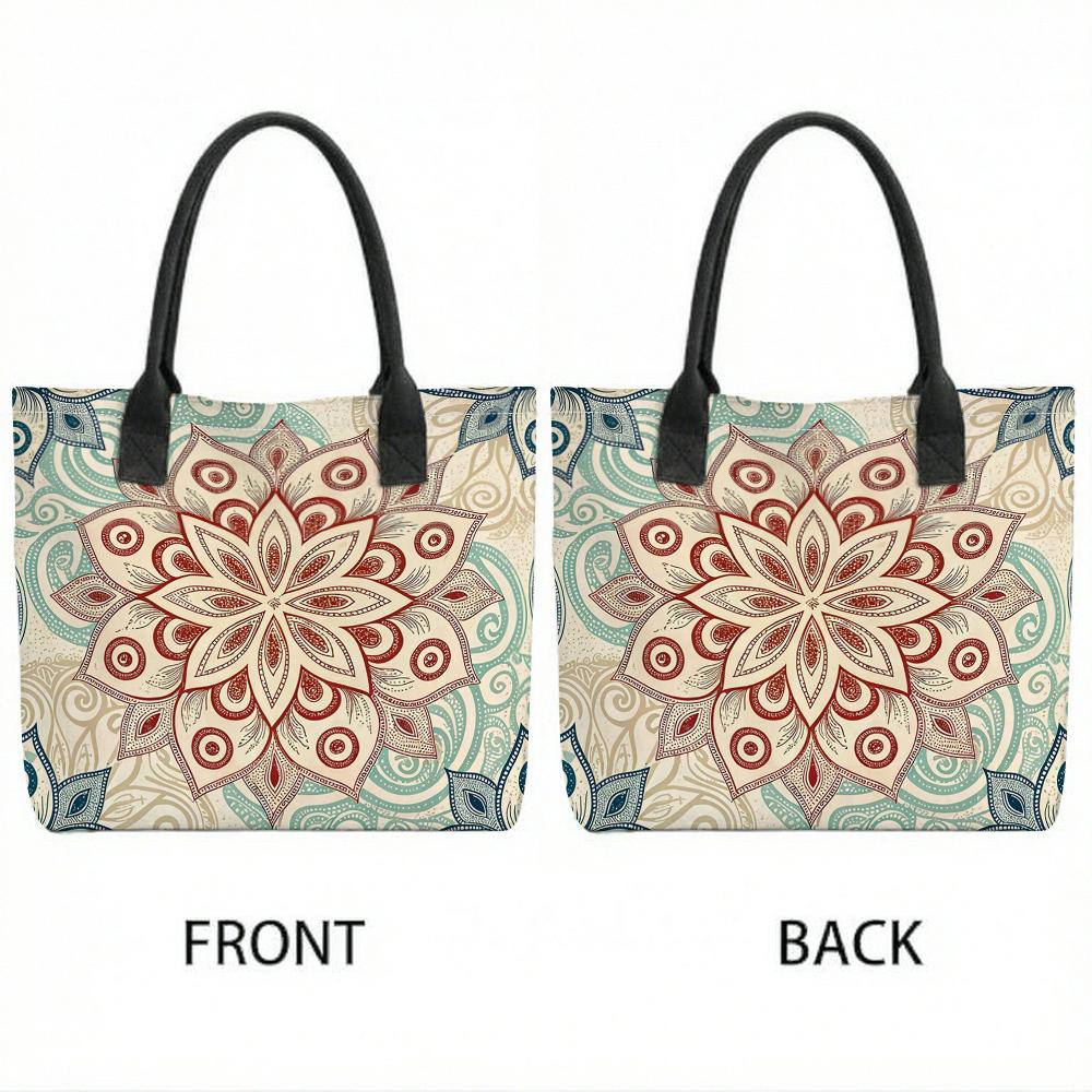  Bohemian Mandala Print Tote Bag Casual Large Capacity Handbag for Daily Use