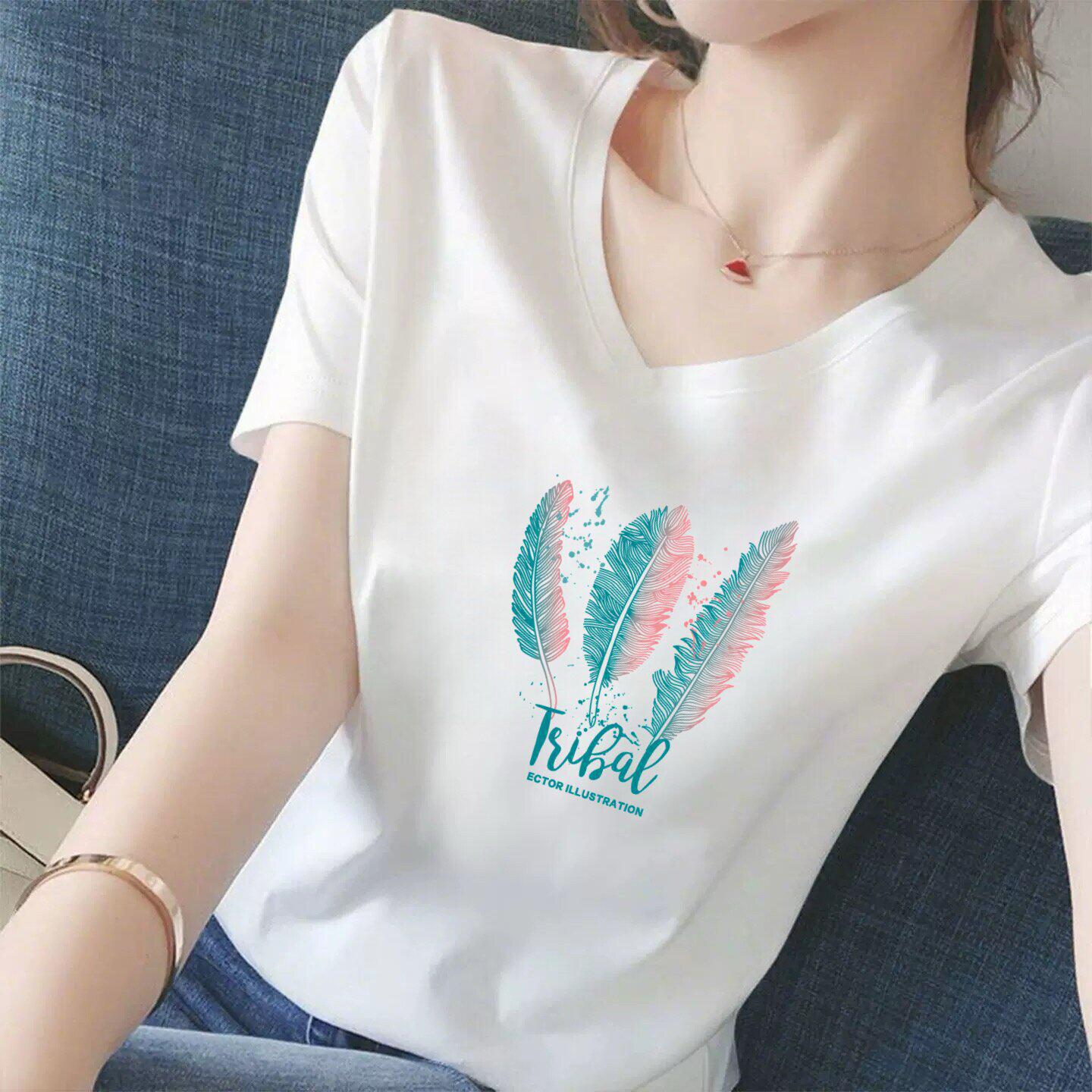 Women s V-Neck Short-Sleeve Summer Printed Top - Stylish & Versatile XL