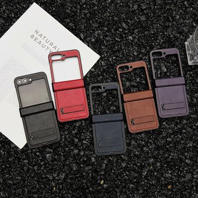 Business Leder 3-teilige Handyhülle für Samsung Galaxy Z Flip6 Flip5 Flip4 Flip3 Einfarbig Schlank Hart PC Stoßfest Faltbare Ständerhülle
