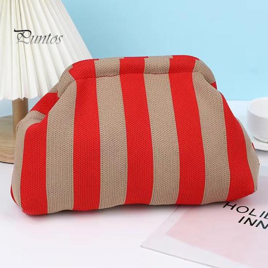 Summer Beach Clutch Women Handbag Colorblock Knitted Large Capacity Mouth Cosmetic Cellphone Color-blocked Keys Stoarge Pouch Lady Purse Compact