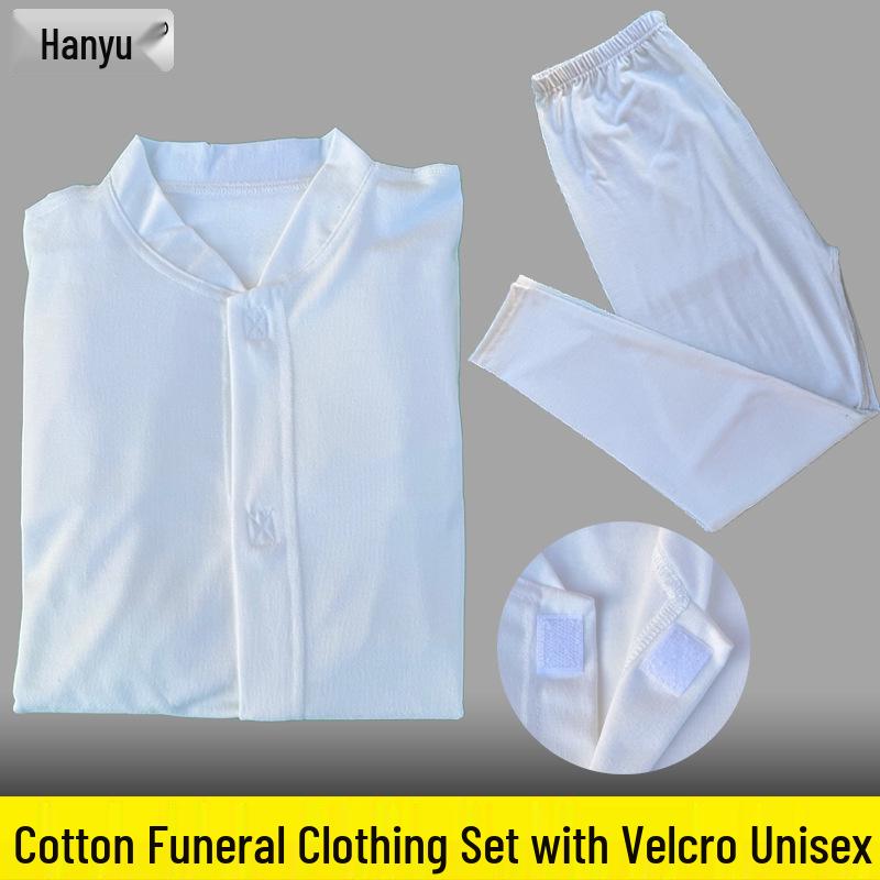 

Unisex White Pure Cotton Funeral Attire Set: Fine Workmanship Velcro Underwear & Autumn Pants Pure Cotton Open-Front Velcro [Set] Unisex