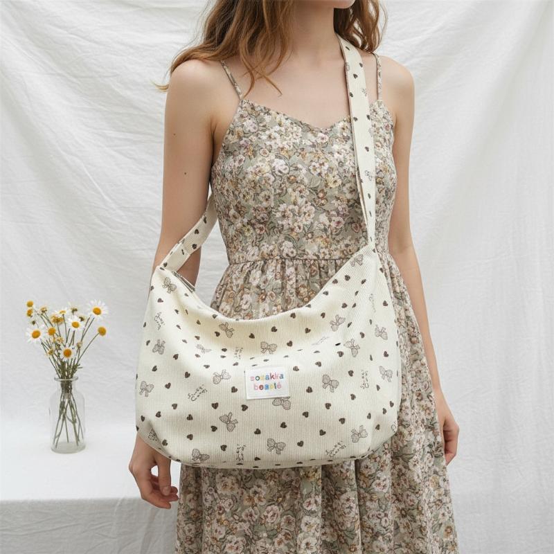 INS Style Bow Decoration Canvas Crossbody Bag Spring Casual Shoulder Bag Portable Fashion Handbag for Women Daily Use