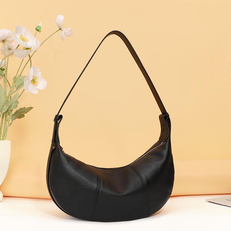 New Women Bags 100% Genuine Leather Underarm Totes Solid Color Commute Handbag Portable Adjustable Half Moon Female Shoulder Bag