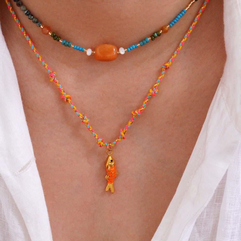 Movable Plated Enamel Fish Choker Ocean Style Enamel Koi Neck Pendant Accessories