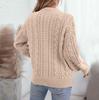 Women's Fashion Casual Loose Solid Color Pullover Retro Cable V-Neck Long Sleeve Knit Sweater