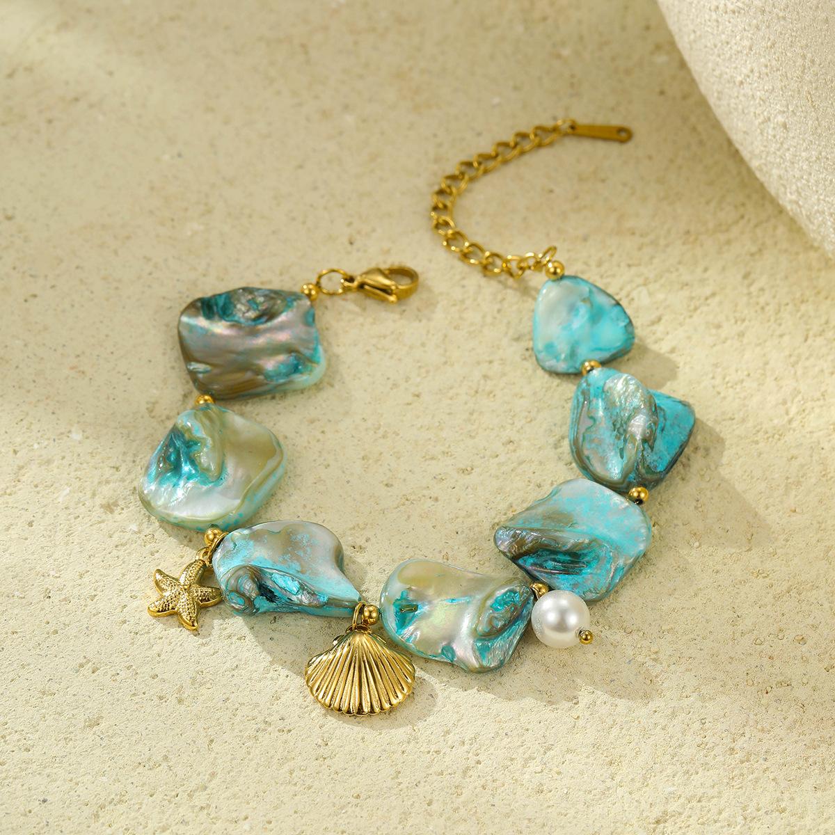 Boho Gold Color Metal Scallop Sea Star Conch Pendant Bracelet 2025 Women s Simple Color Stone Beach Fashion Jewelry