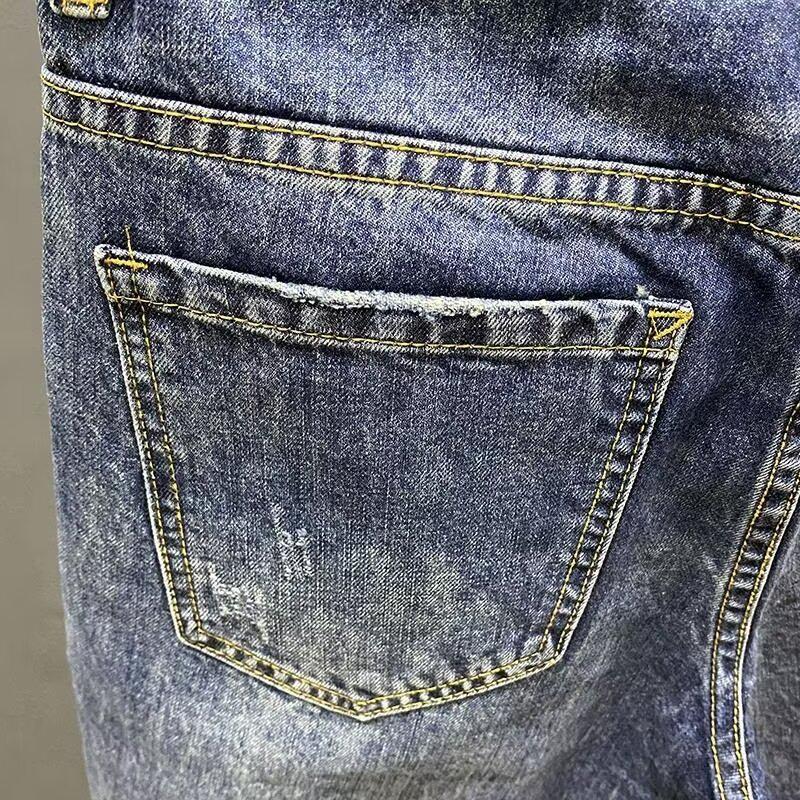 Men's Slim Fit Denim Shorts with Ripped Details - Casual American and Korean Style